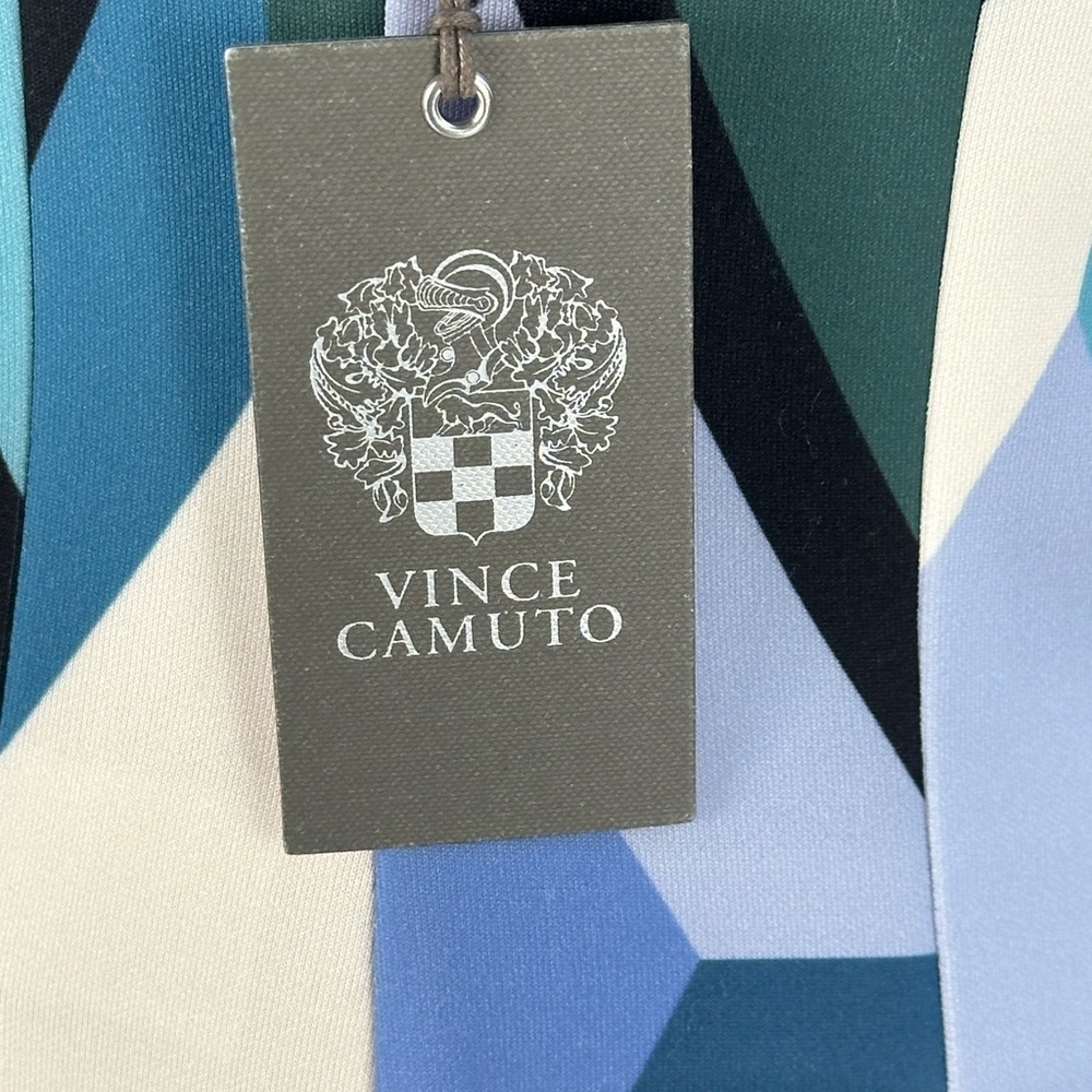 Vince Camuto Sleeveless Block Print Fit & Flare Midi Dress - Blue White -size 10 - Picture 10 of 10